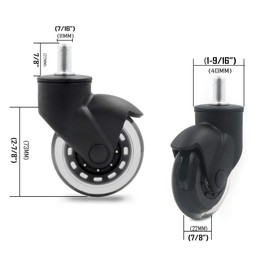 BF BRIGHTFIELD Office Chair Caster Wheels Set of 5 Swivel Vertical Axle Heavy Duty & Safe for All Floors Including Hardwood 3" Rubber Replacement for Desk Floor Mats