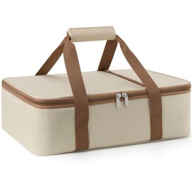 MIAOJIE Insulated Casserole Carrier for Hot or Cold Food,Pie Carrier Bag Lunch Tote for Potluck Parties/Picnic/Cookouts, Fits 9"x13" Baking Dish,Single Beige