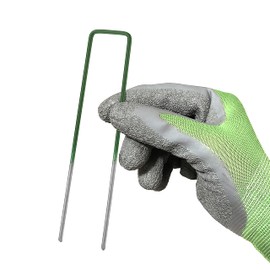 GardenMate 50 Artificial Grass Ground Anchors Half Green Hot-Dip Galvanised Steel Wire 150 mm Long - 25 mm Wide Steel Wire Thickness 2.9 mm Flat Head