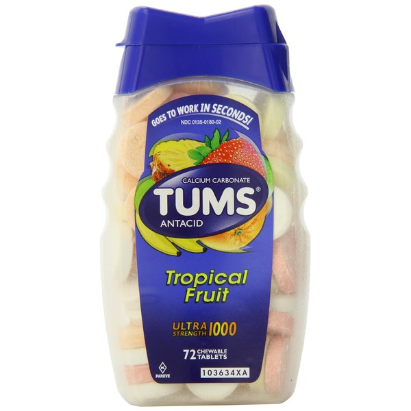 Tums Ultra, Assorted Tropical Fruit, 72 Count (Pack of 2)