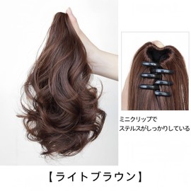 MISS FANCY Ponytail Curly Wig, Women Wig, Easy Clip Type, Hair Extension, Fluffy Curly Hair, Natural, Wig Part, Length 15.7 inches (40 cm), 4 Colors, Point Wig, Wave, Fashion Everyday (Light Brown)