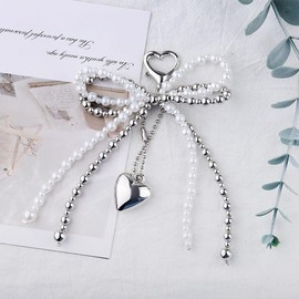 Guqqeuc Bow Pearl Keychain for Women Girls Bag Accessories Charm Pearl Bow Bag Charms for Womens Handbags Bowknot Keyring for Car Keys Bow Knot Key Ring for Bag Handbag Accessories Y2k Key Chain