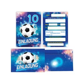 JuNa-Experten 12 Invitation Cards for 10th Children's Birthday Boys Football Invitations 10th Birthday Includes 12 Envelopes, 12 Party Bags/Natural, 12 Stickers