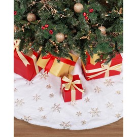 Christmas Tree Blanket Fur Christmas Tree Skirt Round 122 cm Snow Blanket Christmas Tree Rug Christmas Tree Blanket Christmas Tree Blanket Christmas Tree White with Gold Snowflakes Christmas Tree