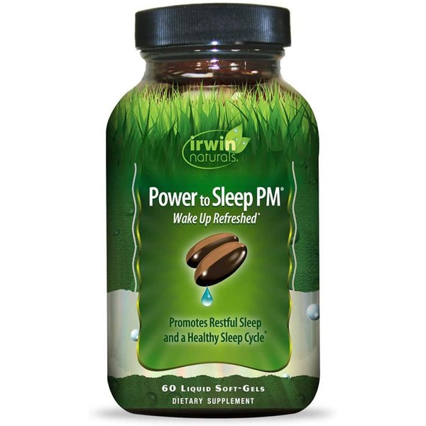 Irwin Naturals Power to Sleep PM - Relaxing Blend of Melatonin, GABA, Ashwagandha, Valerian, L-Theanine & More - Calm Mind & Body - 60 Liquid Softgels
