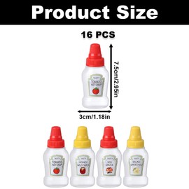 16PCS Mini Condiment Squeeze Bottles Set, 25ml Ketchup Honey Mustard Sauce Bottles, Containers Refillable for Sauce, Plastic Portable Dressing Bottles, Squirt Condiments Dispensers for Lunch Box