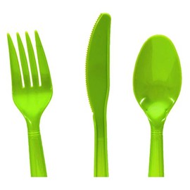 Party Inc Heavy Duty Plastic Cutlery Set 96 pieces ( 32 spoons, 32 forks, 32 knives) Lime Green