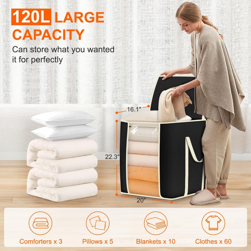 MISSLO King Comforters Storage Bag 120L for Blankets Clothes Sweaters