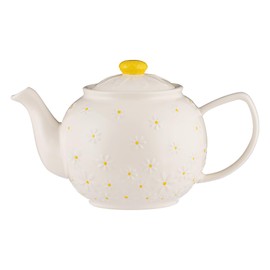 Price & Kensington Daisy Pattern Teapot, 1100ml, White with Yellow Accents, 6 Cup Capacity