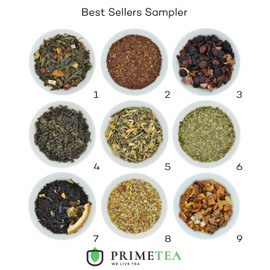 BEST SELLERS TEA SAMPLER - 9 Ounce Total - Delicious Assortment of 9 Different Unique Flavors of Loose Leaf Tea - Hot or Iced - Variety Pack - No Artificial Flavors(Best Sellers)
