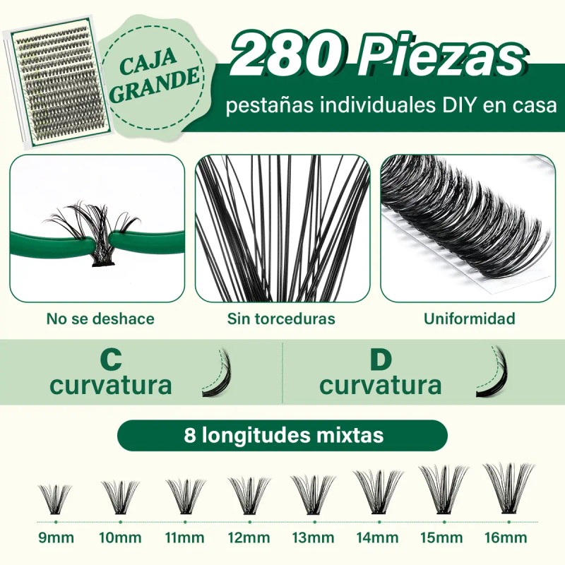 Kit de Extensiones de Pestañas KEYYOU 40D Mink Sintético para