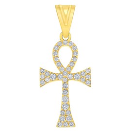 Jewelry America 14k Yellow Gold Cubic-Zirconia Egyptian Ankh Cross Pendant