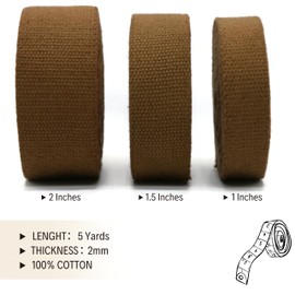 1" & 1.5'' & 2" Cotton Webbing - 5 Yards - 50+ Colors -%100 Natural Cotton - Heavy Duty 1 Inch 1.5 Inch 2 Inch Canvas Webbing for Sewing Straps Bag Climbing Indoors Craft DIY 11482