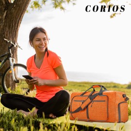 CORIOS Travel Duffle Bag for Men / Women 65L Foldable Sports Bag Fitness Bag Swimming Bag Hand Luggage with Shoe Compartment Cabin Travel Bag Weekender Overnight Bag Training Bag, orange