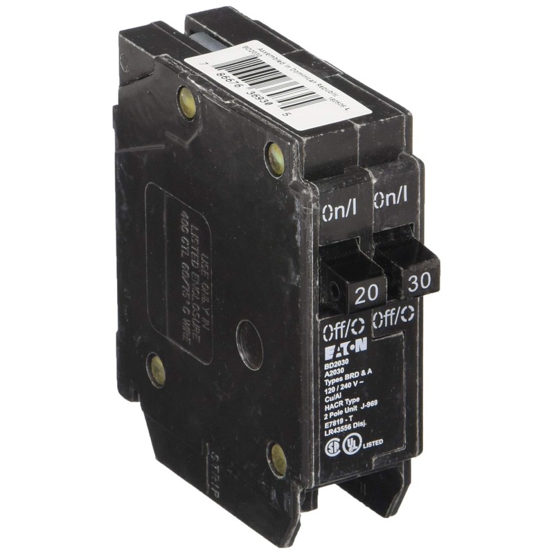 EATON BD2030 Type Bd Twin Circuit Breaker, 120 Vac, 20/30