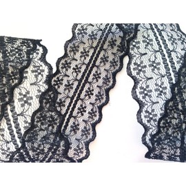 Ribbon Queen Vintage Style Lace Ribbon Trimming Bridal Wedding Scalloped Edge 47mm (Black)