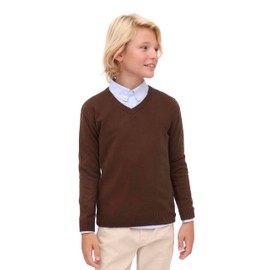 Lilax Toddler and Little Boys Sweater, V-Neck Knit Cardigan Sweater (5 Years, Brown)