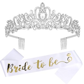 Ondder Silver Bride to Be Sash and Crown for Bachelorette Party Bride to Be Tiara with Sash for Bridal Shower Bachelorette Party Decorations Gifts Supplies Favors for Women