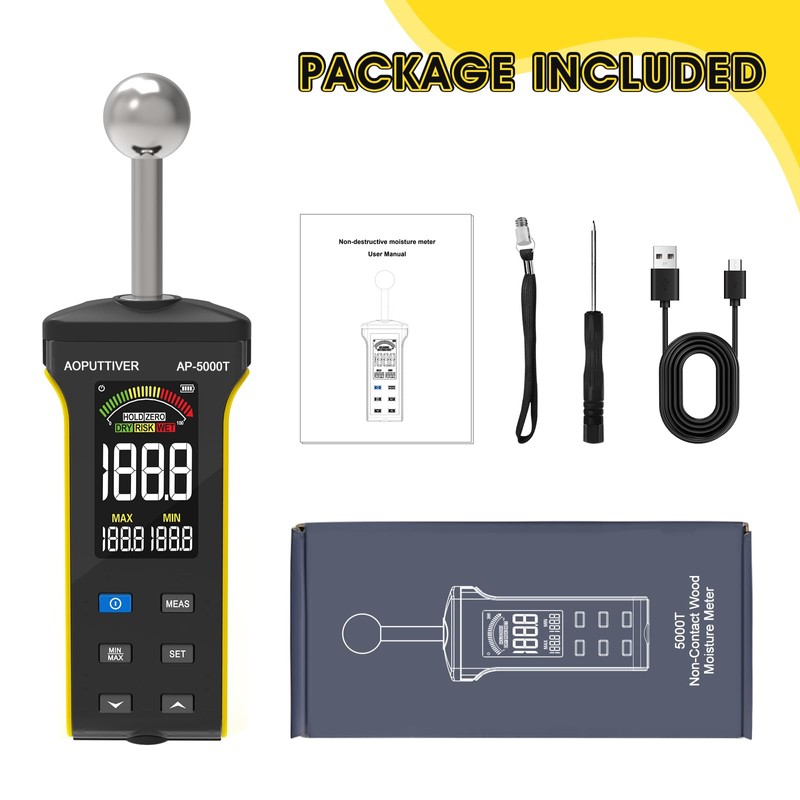 AOPUTTRIVER Pinless Moisture Meter, Wood Moisture Meter for Walls, Wood,