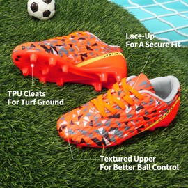 DREAM PAIRS Boys Girls Soccer Cleats Youth Firm Groud Athletic Outdoor Trainning Football Shoes for Little/Big Kid,Size 13.5 Little Kid,Orange/Dark/Grey/Yellow,HZ19003K