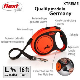 FLEXI New Classic Tape Retractable Dog Leash for Large Dogs Upto 143 lbs. – 16 ft., Orange/Black |Tangle Free Pet Walking Leash with One-Handed Brake, Pause, Lock |German Quality Product