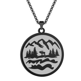 LUTAKU Men's Jewellery Mountain Gold Necklace for Men Boys Punk Hiking Talisman Pendant 316L Stainless Steel Hip Hop Chains for Men, Stainless Steel, No Gemstone