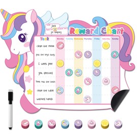 Pickmesh Unicorn Reward Chart for Kids Magnet Behavior Toddler Chore Chart Responsibility Board with 72 Magnetic Stickers 1 Dry Erase Marker Routine Potty Training for Girl