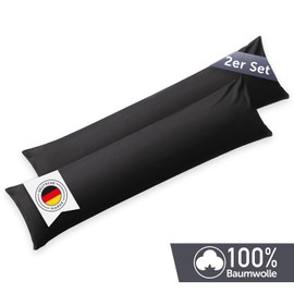 Blumtal Seitenschläferkissen Bezug 40 x 145 (2er Set Kissenbezüge) - Anthrazit - 100% Baumwolle, Oeko-Tex Zertifiziert, Kissenbezug für Seitenschläferkissen, Kissenhülle mit Reißverschluss