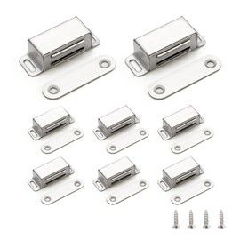 Ravinte 8 Pack Silver Magnetic Door Catch, Brushed Satin Nickel Cabinet Magnets, Strong Magnetic Catch Latch for Kitchen Cabinets, Drawers & Cupboards, Stainless Steel Closures