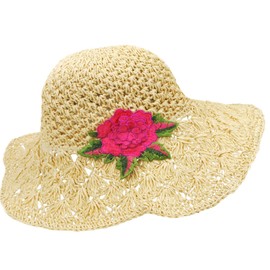 Sale! Summer Beach Hats for Women, with Pink Rose, Foldable Beige Hats for Women (Pink Rose hat)