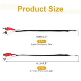 sourcing map 4 Pcs 8 Inch Open RCA 2-Male 2-Female Plug Jack Connector Adapter to Bare Wire Open End Audio Video RCA Cable for Amplifier Speaker Wire