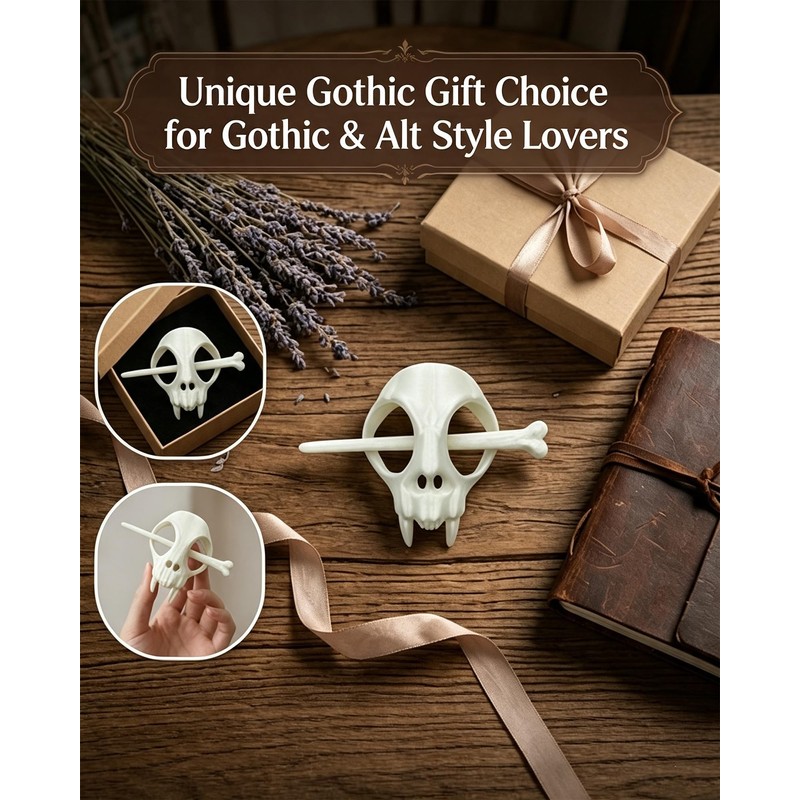 2 Sets Cat Skull Shape Hair Clip with Bone Pin,