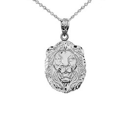 Animal Kingdom Bold Sterling Silver Sparkle-Cut Lion Statement Pendant Necklace (Small), Sterling Silver