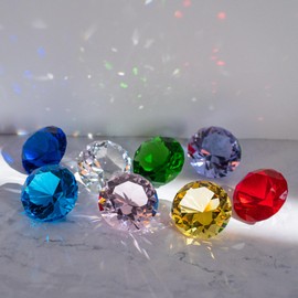 QIANCHANG 8pcs 40mm Crystal Diamond Paperweight, Multi Color Glass Faceted Gems Jewels for Home Party Decoration