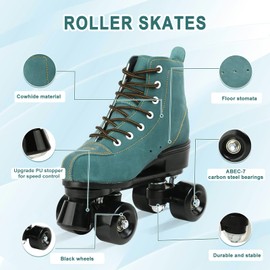 jessie Roller Skates Women High Top Cowhide Adjustable Shiny Light up Four-Wheel Women Roller Skates Adult Boys Girls with a Shoe Bag Indoor Outdoor Roller Skates(Women Size 9.5 / Men Size 7.5)
