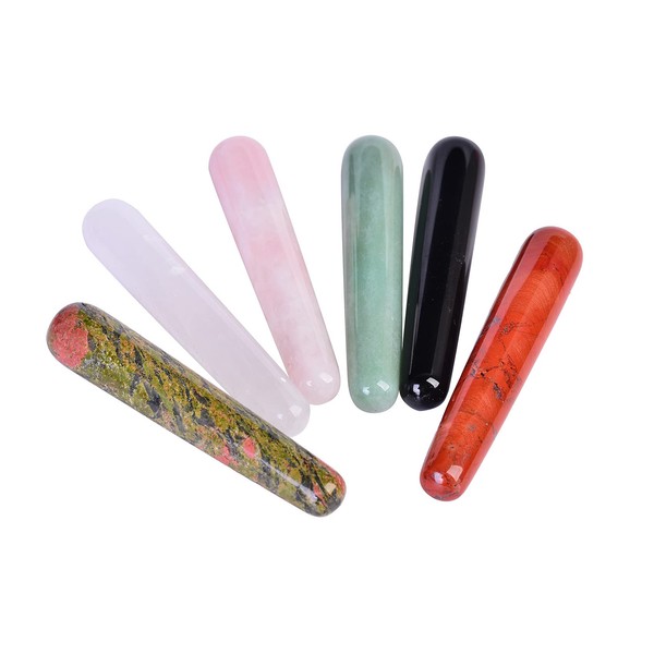 AMOYSTONE Natural Rock Crystals Stone Crystal Stick Wands for Reiki Healing Stone to Train Pelvic Muscles Mix 6pcs 4"