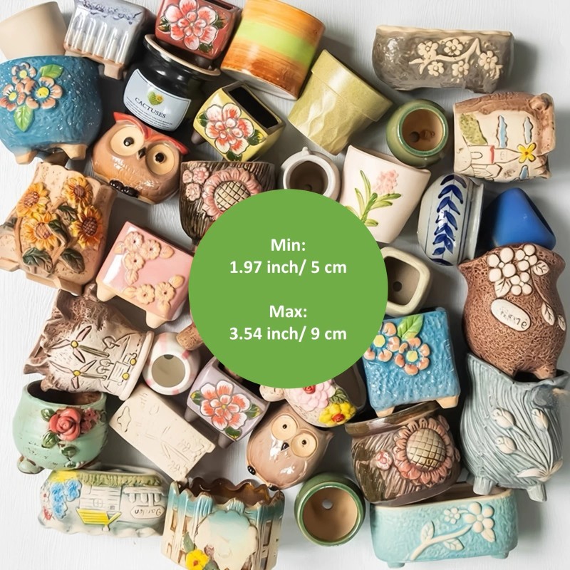 KongerGarden Clearance-Set Of 3 Unique Ceramic Succulent Planters Non-Repeated Random