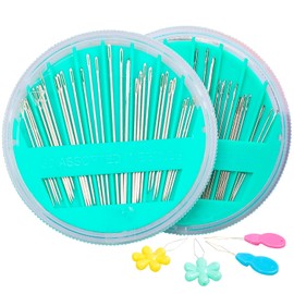 Hekisn 60-Pack Premium Hand Sewing Needles Set, 6 Sizes Embroidery Needles Kit with Threaders, Assorted Large Eye Sewing Needles for Repair, DIY, Art & Craft Projects(Green)