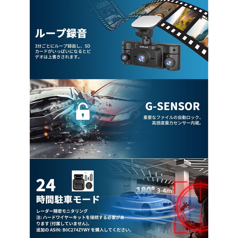HUPEJOS Dash Cam Front and Rear 360 Degree Camera 4