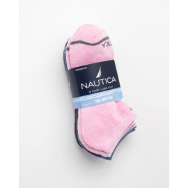 Nautica Women's Low Cut Cushioned Moisture Control Athletic Socks (6 Pack), Size Shoe Size 4-10, Pink Assorted