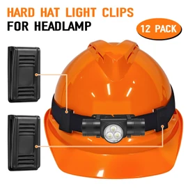 12 Pack Hard Hat Light Clips for Headlamp, Hardhat Light Holder, Helmet Clips for Headlamp, Anti-Slip Stable Full Brim Hard Hat and Helmets Accessories, Black