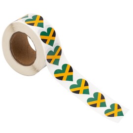 Jamaica Flag Heart Stickers * 500 Per Roll (1" x 1") Jamaican Flag
