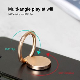 [2 Pack] Matte Rounded Edges Cell Phone Ring Holder Stand,360 Degree Rotation and 180 Degree Adjustable Finger Ring Kickstand with Frosted Metal Phone Grip (Gold)