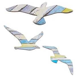 MBAIYO Wooden Seagull Wall Decoration, Pack of 3 Beach Wall Decor, Wall Art, Wooden Seagull Decoration, Beach Decorations with Seagull Motifs, Beach Seagull Decor, Coastal Decor, Vintage Wooden