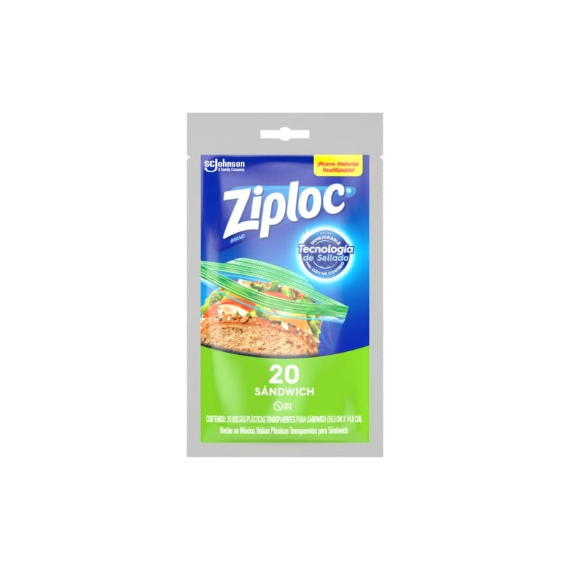 Ziploc Bolsas Reutilizables para Sandwiches, Pestañas Abre-Fácil, 20 Bolsas