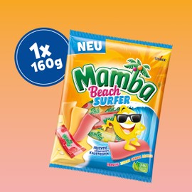 Mamba Beach Surfer - 1 x 160 g - Delicious Chew Strips with Fruit Flavour in Four Different Varieties - Fruit Gum Mix Individually Packed