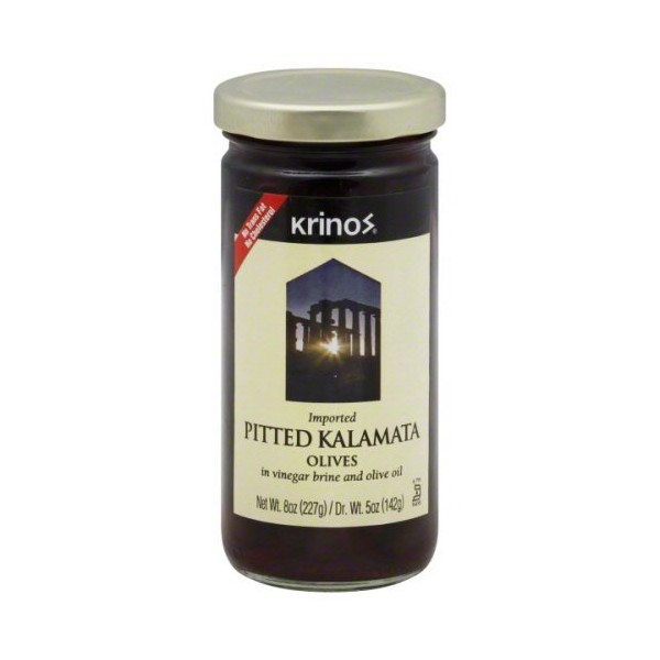 Krinos Pitted Kalamata Olives In Vinegar Brine And Olive Oil 8 oz - Pack of 6