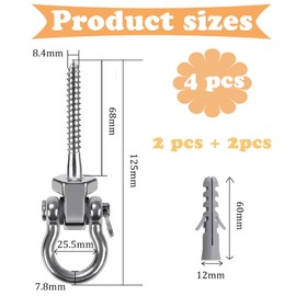 Set of 4 swing suspension, swing attachment with plastic expansion tube, load capacity up to 250 kg, heavy duty hooks for concrete, wooden sets, playground, hammock, punch bag holder