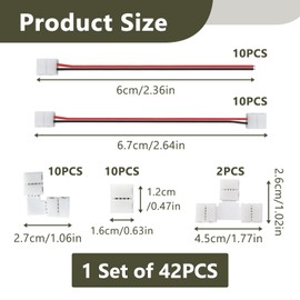 3528 2835 2 Pin 8mm LED Strip Light Connector Kit, 10x Strip to Strip Jumper, 10x LED Strip Connector, 10x Gapless Connectors, 10x L Shape, 2x T Shape Connectors for LED Strip Extension and Connection