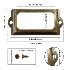 30PCS Metal Label Holders,Shelf Label Holder for Wood Shelves,Name Card Holder,Label Holder for Drawer Cabinet. 70x33mm Bronze Card Catalog Drawer Label Frame with 60PCS Screws,by ChanQnTon.